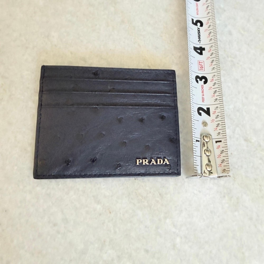 Prada Baltico Ostrich Leather Card Holder Wallet 2MC223 Struzzo Navy Blue Italy - Picture 7 of 8